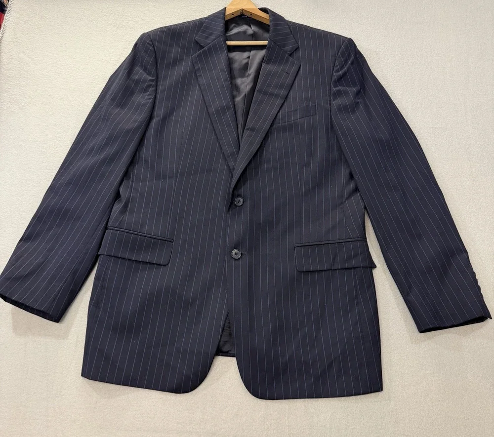 Joseph Abboud Loro Piana Suit 42L Pants 36x32 Navy Pinstripe Super 120s Wool USA